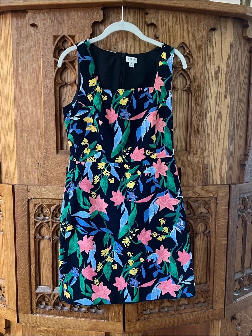 J. Crew Black Floral Scoop Neck Mini Dress